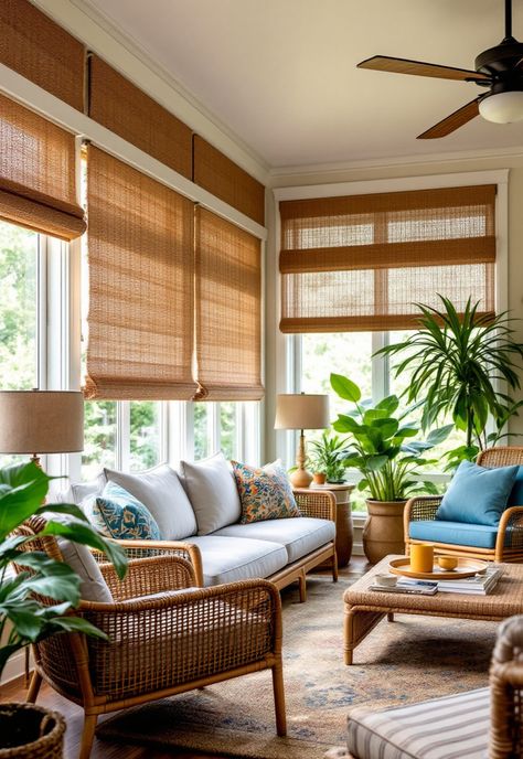 Boho Window Treatments Modern Boho Window Treatments, Boho Window Shades, Earthy Window Treatments, Boho Blinds, Window Treatments Boho, Bamboo Blinds Living Room, Bohemian Window Treatments, Boho Window Treatments, Lace Window Treatments