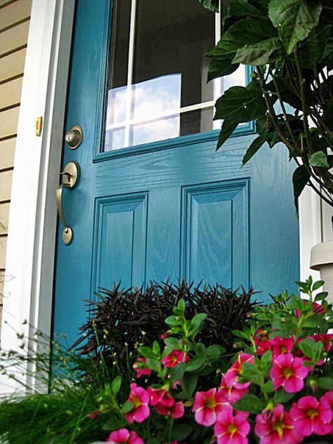 Paint Color ~ Benjamin Moore Calypso Blue Teal Front Doors, Teal Paint Colors, Blue Front Door, Black Shutters, Door Paint, Front Door Paint Colors, Teal Paint, Door Colors, Door Paint Colors