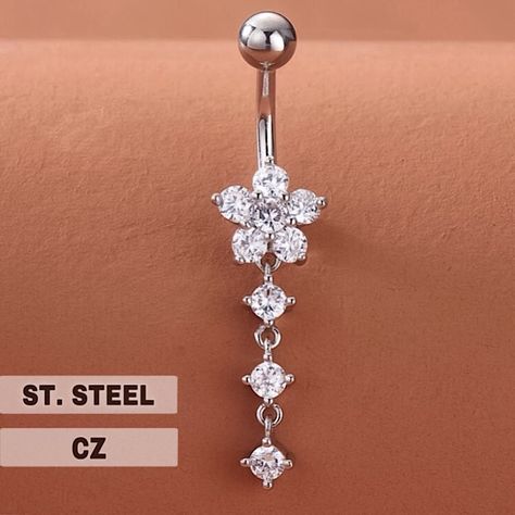 Belly Button Ring Stainless Steel Silver Tone Clear Color Cubic Zirconia Round Cut Floral Charms Size L 1”5/8 X W 3/8” X D 1/2” Fading / Tarnish Resistant Durable Lightweight 1 Pc / Lot Condition Nwt Mix & Match 3 Listings For $28 Queendomjewelry Btq 7k+ Sold Items 600+ Available Listings 4.9 Rating Fashion Costume Brand Basic Casual Fake Simulated Body Piercing Stomach Navel Delicate Dainty Exquisite Elegant Feminine Stylish Vintage Retro Modern Bohemian Platinum Rhodium Boho Minimal Minimalist Belly Button Piercing Cute, Piercings Bonitos, Cute Belly Rings, Navel Piercing Jewelry, Bellybutton Piercings, Belly Button Piercing Jewelry, Belly Piercing Jewelry, Belly Piercing Ring, Belly Button Jewelry