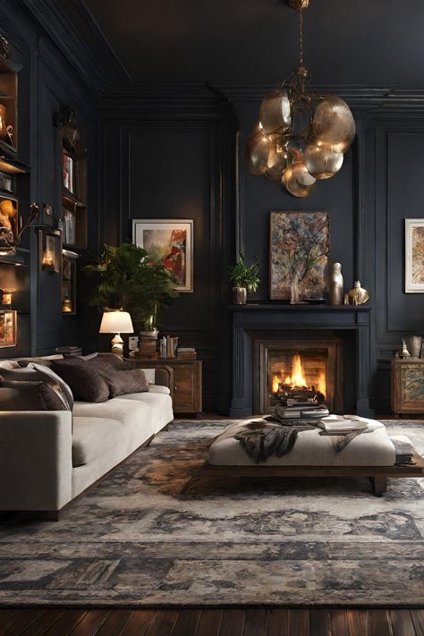 🏡 Explore the allure of Airi Studio's dark and moody living room. An exquisite blend of elegance and mystery, this space captivates the senses. ✨ #LivingRoomGoals #DarkDecor #AiriStudio #MoodyInteriors #InteriorDesignInspo #HomeDecorIdeas #ElegantLiving #InteriorInspiration #CozyLiving #SophisticatedSpaces Dark Moody Living Room, Dark Academia Living Room, Salons Cottage, Moody Interior Design, Dark Green Living Room, London Living Room, Moody Living Room, Parlor Room, Snug Room