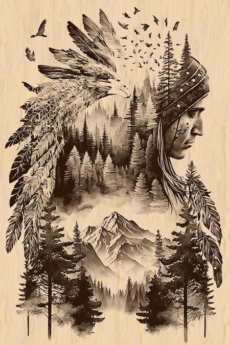 Indian Drawing, Nature Tattoo Sleeve, Whatsapp Wallpaper Cute, Mountain Drawing, Laser Engraved Ideas, Indian Tattoo, Horse Tattoo, Cowboy Art, Wood Burning Art