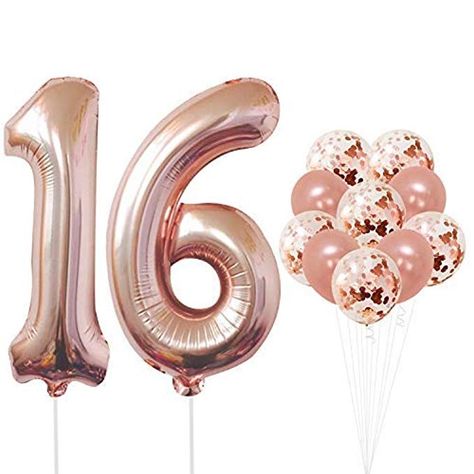 Gold Sweet 16, Sweet 16 Party Decorations, 16th Birthday Decorations, 16 Balloons, Happy Birthday Girls, Rose Gold Balloons, Rose Gold Party, Sweet 16 Birthday Party, Sweet 16 Parties