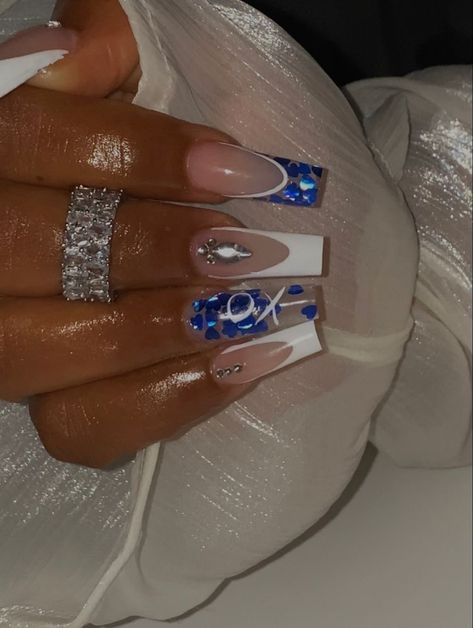 Royal Blue Prom Nails, Thick Body Outfits, Blue Prom Nails, Prom Nail Designs, Royal Blue Nails, Gold Acrylic Nails, Blue French Tips, Formal Nails, Blue Nail Designs