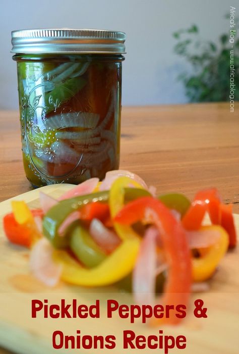 Pickled Peppers & Onions Recipe - display Canning Bell Peppers, Recipe Display, Canning Pickles Recipe, Pickle Onions Recipe, Green Pepper Recipes, Canning Peppers, Pickle Seasoning, Pickle Recipes Homemade, Ball Canning