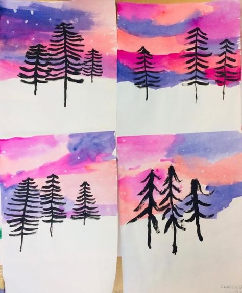 Winter Tree Art, La Winter, January Art, Winter Art Lesson, Teaching Crafts, Kindergarten Art Projects, Winter Art Projects, Winter Kindergarten, Winter Watercolor