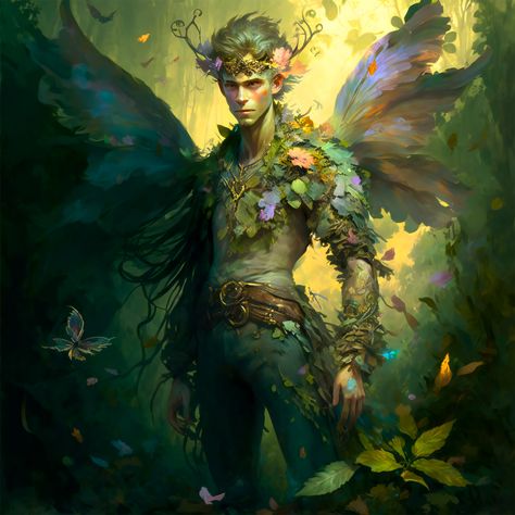 Male Fairy, Fairytale Creatures, Winged People, Faery Art, Monster Boy, Fairy Drawings, Forest Creatures, Dnd Art, Nature Collection