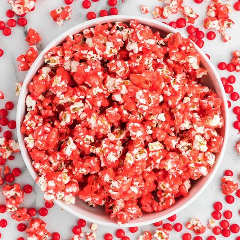 Red Hot Popcorn Homemade Popcorn Seasoning Recipes, Mounds Bars Recipe, Popcorn Dessert, Flavored Popcorn Recipes, Cinnamon Popcorn, Popcorn Balls Recipe, Red Hots Candy, Hot Popcorn, Chocolate Candy Recipes