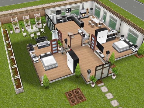 2 bdrm home Connecting Houses, Sims Freeplay House Ideas, Casas The Sims Freeplay, Sims 2 House, Sims 4 Houses Layout, Sims 4 House, The Sims Freeplay, Sims Freeplay Houses, Home Gym Design Garage