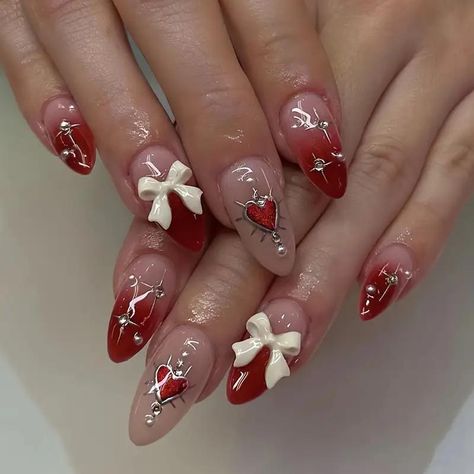 Faster shipping. Better service Long Almond, Red Gradient, Nails 3d, Model Nails, Aesthetic Nails, Nail Designs Valentines, Girly Acrylic Nails, Nail Art Set, Nails Red