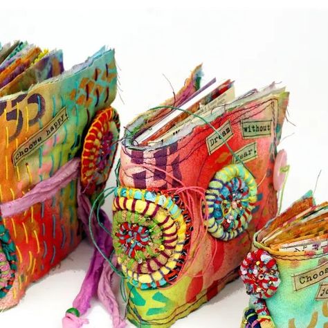 Fabric Books How To Make, Stitch Pots, Fabric Journal Covers, Textile Journal, Rebecca Sower, Fabric Journal, Fabric Books, Fabric Book Covers, Textile Art Embroidery