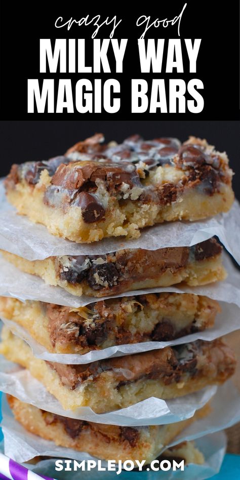 Milky Way Magic Cookie Bars, Ooey Gooey Recipes, Magic Cookie Bars Without Coconut, Cookies And Cream Magic Bars, Magic Bars No Coconut, Milky Way Bars Recipe, Recipes Using Milky Way Candy Bars, Bars And Brownies, Bars To Bake