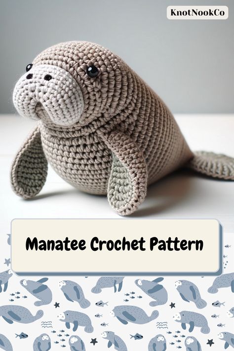 Manatee Crochet Pattern - Intermediate Pattern - DIY Project For Summer Fun - PDF Instant Download Manatee Crochet Pattern, Crochet Manatee, Crochet Ocean Animals, Animal Crochet, Crochet Animals Free Patterns, Adorable Crochet, Crochet Goodies, Crochet Animal Patterns, Quick Crochet