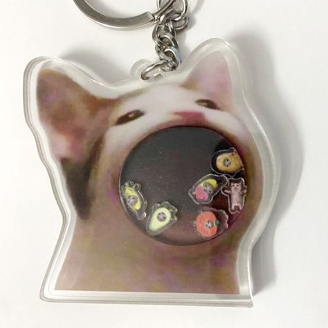 Meme Chat, Chains Fashion, Cat Acrylic, Keychain Cute, Cat Charm, Chain Fashion, Cute Cartoon Animals, Acrylic Keychain, Smart Shopping