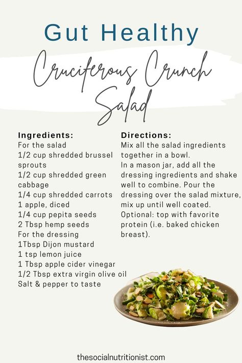 Healthy Salad Ingredients, Vegetable Lunch, Holistic Nutrition Recipes, Inflammation Diet Recipes, Cruciferous Vegetables, Crunch Salad, Gut Health Recipes, Raw Vegetables, Salad Side Dishes