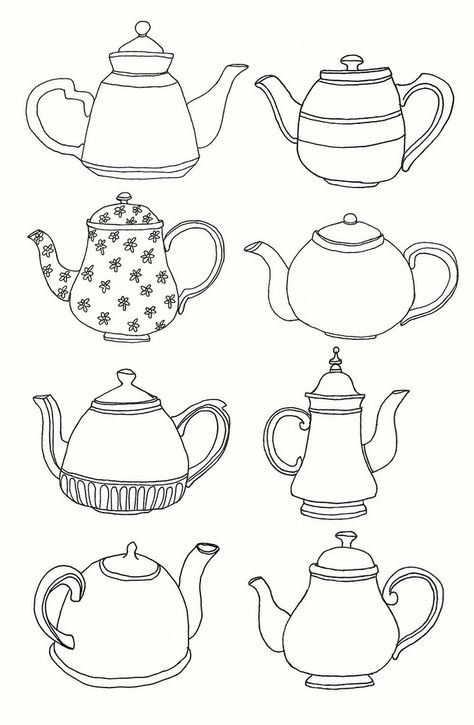 Teapot drawings Teko Teh, Redwork Embroidery, Pola Sulam, Tea Art, Digi Stamps, Applique Patterns, Digital Stamps, Art Plastique, Colouring Pages