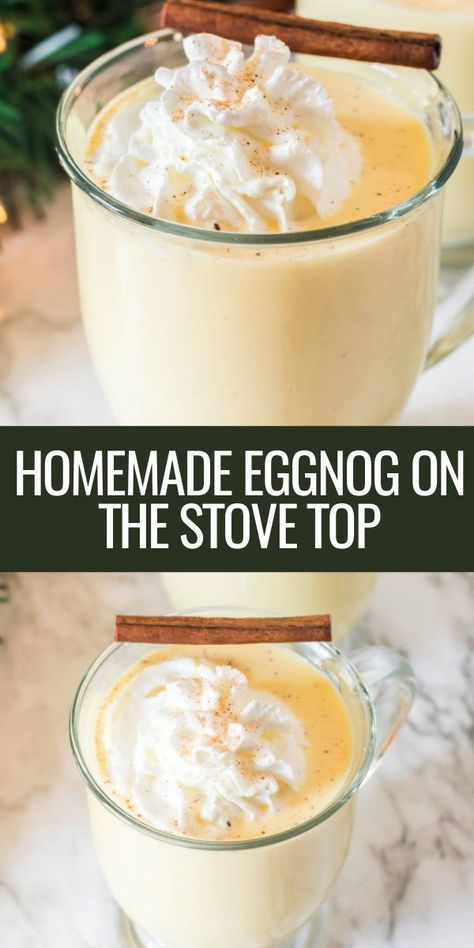 Skip store bought eggnog this holiday season and make your own homemade eggnog on the stove top. This easy nonalcoholic eggnog recipe yields the creamiest, richest eggnog you can imagine. It’s the perfect drink for any holiday occasion! #eggnog #recipe #drink Classic Eggnog Recipe, Homemade Eggnog Recipe, Bourbon Eggnog, Classic Eggnog, Eggnog Recipe Homemade, Christmas Eggnog, Homemade Eggnog, Eggnog Recipe, Christmas Cocktail