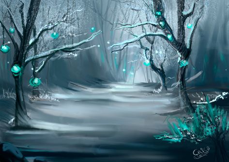 Winter Fantasy Environment Concept art ... Fantasy Environment Concept Art, Fey Wild, Fantasy Environment, Background Reference, Spiritual Paintings, Snow Forest, Fantasy Background, Anime Things, Fantasy Forest