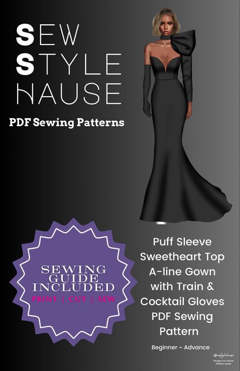 Sew Style Hause is a distinguished PDF sewing pattern company. The company is dedicated to bringing creativity and style to the world of sewing, providing unique patterns for individuals to express their fashion flair. Mermaid Dress Pattern, Sweetheart Top, Sewing Easy Diy, Fashion Design Patterns, Gown Pattern, Dress Sketches, Fabric Scissors, Sewing Class, Diy Sewing Clothes