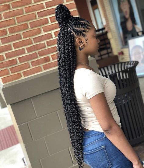 Something different😍 This stitch goddess braids style by @shae.styless is super cute👌🏾 African American Braided Hairstyles, Feed In Braids Hairstyles, African Hair Braiding Styles, Box Braids Hairstyles For Black Women, Cute Braided Hairstyles, Braids Hairstyles Pictures, Braided Cornrow Hairstyles, Box Braids Styling, Braids With Curls