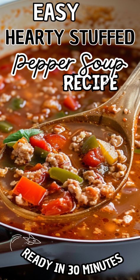 Easy Hearty Stuffed Pepper Soup Taste Of Home Stuffed Pepper Soup, Italian Sausage And Pepper Soup, Stuffed Pepper Soup With Sausage, Stuff Bell Pepper Soup, Sausage Pepper Soup, Stuffed Bell Pepper Soup Recipe, Stuffed Pepper Soup Stovetop, Sausage And Pepper Soup, Pepper Pot Soup Recipe