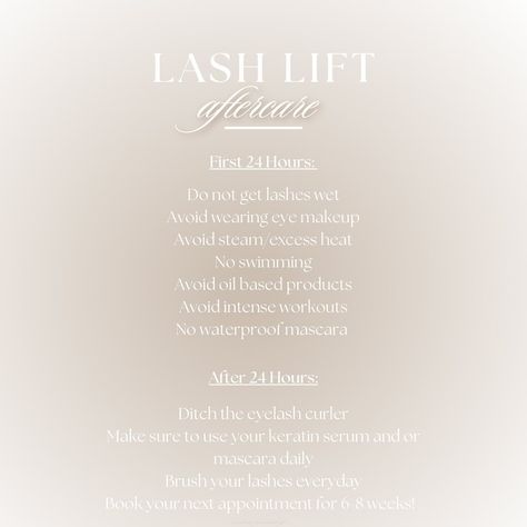 Lash Lift Aftercare 🤗 Even though lash lifts are “low maintenance” service, there are a few housekeeping rules to ensure you get the best results💕 #lashlift #yumilashes #lashes Lash Lift Captions Instagram, Lash Lift Captions, Lash Lift Tips, Lash Lift Aftercare, Lash Aftercare, Glam Bar, Lash Lifts, Esthetics Room, Lash Business