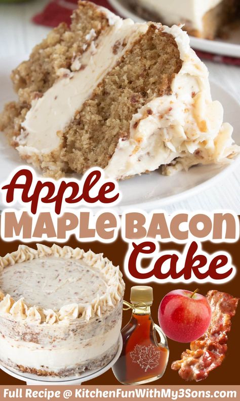 Maple Bacon Cake, Homemade Spice Cake, Bacon Cake, Maple Cake, Apple Maple, Cheesecake Filling, Bake Cheesecake, Fall Cakes, Maple Bacon