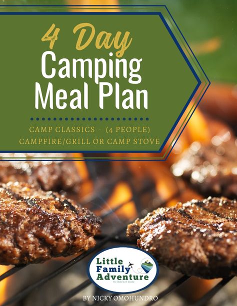 Planning a 4-day camping trip and needing meal ideas? I've got a great camping menu for you right here! AND to make things easier for you, I have a printable grocery list, camp kitchen packing list, and daily meal planner with recipes too. Enjoy your favorite camping classics cooked over a campfire like burgers, bacon wrapped hot dogs, foil dinners, smores, and more. This complete menu has everything you need for a tasty camping trip. #campingfood #grilling #familycamping #carcamping 4 Day Camping Meal Plan, Camping Burgers, Camping Menu Ideas, Kitchen Packing List, Camping Grocery List, Camping Meal Plan, Camping Meal Planner, Bbq Chicken Wraps, Camping Meal Planning