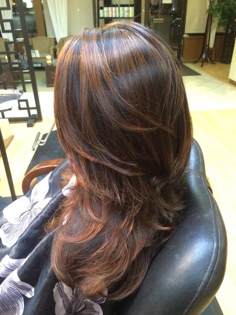 Copper caramel highlights Caramel Hair Highlights, Bronde Hair, Dark Hair With Highlights, Caramel Hair, Caramel Highlights, Hair Color Highlights, Hair Color Balayage, Hair Inspo Color, Brown Hair Colors