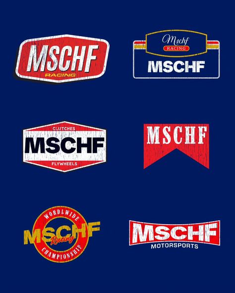 Rev up your style with these trending motorsports patch designs! 🏁 Discover the adrenaline-fueled fusion of speed and style with this concept iconic logos for MSCHF. . How many logos can you recognise from the originals style. Emblem Logo Design Ideas, Nascar Graphic Design, High Fashion Graphic Design, Studio Logo Ideas, Racing Graphic Design, Racing Typography, Racing Logo Design, Motorsports Logo, Racing Patches