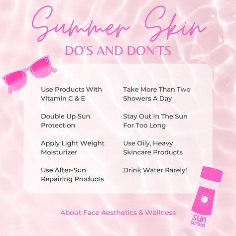 ☀️🌞 Get your summer glow on with these essential skin care tips! 🌞☀️ Do you know what your skin needs to stay radiant during the sunny season? Check out our do’s and don’ts to keep your skin healthy and glowing all summer long: ✅ DO use products with Vitamin C & E ✅ DO double up on sun protection ✅ DO apply lightweight moisturizer ✅ DO use after-sun repairing products 🚫 DON’T take more than two showers a day 🚫 DON�’T stay out in the sun for too long 🚫 DON’T use oily, heavy skincare products ... Hot Snacks, Sunny Season, Lightweight Moisturizer, Summer Skin, After Sun, Summer Glow, Double Up, Skin Care Moisturizer, Do You Know What