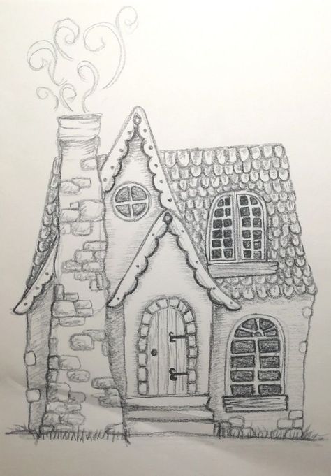 Fantasy House Drawing, Architecture Drawing Art Buildings, Cottage Drawing, Simple House Drawing, Colour Drawing, Architecture Drawing Sketchbooks, Nature Art Drawings, Art Fantaisiste, Animation Art Sketches