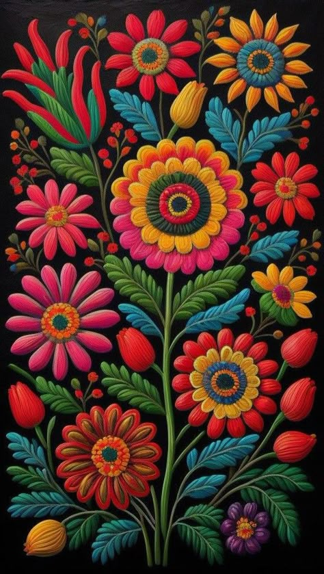 Mexican Folk Art Decor, Mexican Art Painting, Mexican Folk Art Painting, Mexican Colors, Mexican Paintings, Arte Aesthetic, Mexican Pattern, Mexican Culture Art, Mexican Flowers