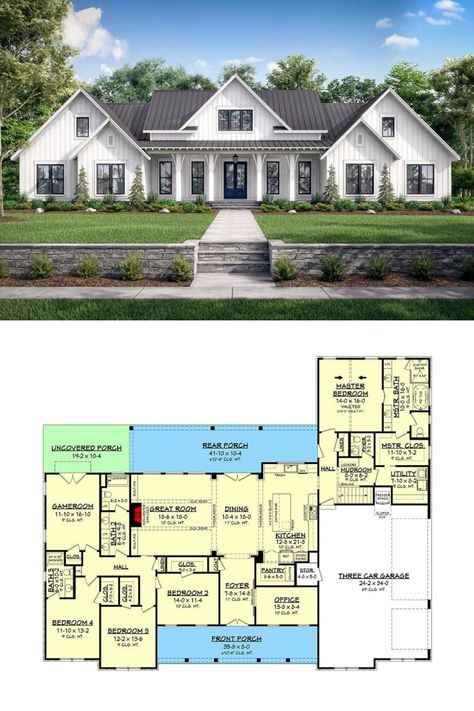 5 Bedroom House Plans, Farmhouse Floor Plans, Two Story House Plans, 4 Bedroom House Plans, Farmhouse Style House Plans, Bedroom Floor Plans, Farmhouse House, Family House Plans, House Plans Farmhouse