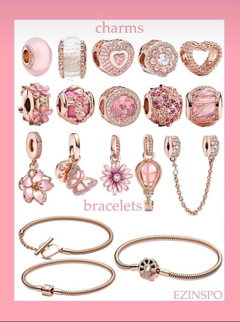 Pandora Charms Pink, Pandora Charms Rose Gold, Jewelry Website Design, Pandora Bracelet Charms Ideas, Pandora Bracelet Designs, Pandora Rose Gold, Pandora Earrings, Pandora Jewelry Charms, Body Jewelry Piercing