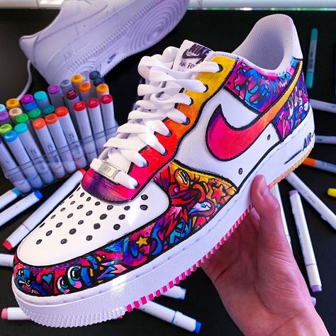 𝑺𝑯𝑹𝑰𝑴𝑷 𝒀 on Instagram: “A I R  F O R C E  1’s suuuper happy with these epic #airforce1 ‘s I did and even happier with the video !! I did these with @ohuhuart and…” Sepatu Air Jordan, Air Force One Shoes, Painted Shoes Diy, Custom Sneakers Diy, Boty Nike, Custom Painted Shoes, Custom Shoes Diy, Diy Sneakers, Nike Shoes Air Force