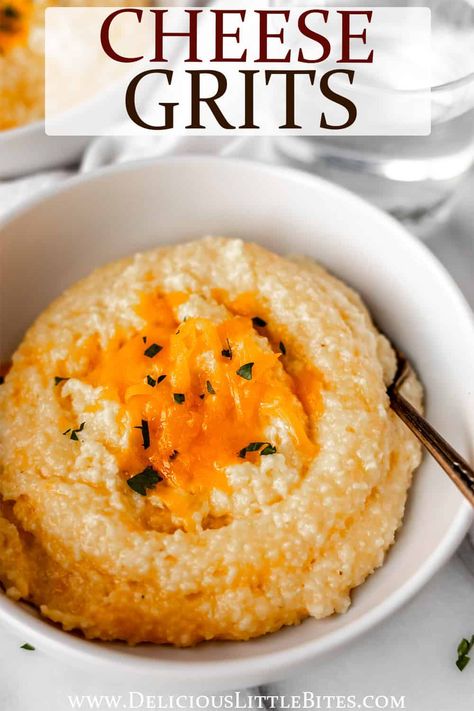 White Cheddar Grits, Baked Cheese Grits, Southern Style Grits, Cheddar Grits Recipe, Cheddar Grits, Breakfast Favorites, Cheesy Grits, Side Items, Grits Recipe