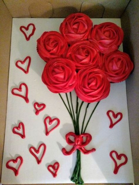 35+ Stunning Valentines Day Cupcake Ideas To Show Your Love | HubPages Vday Cupcake Ideas, Cupcake Rose Bouquet, Valentine Cupcake Bouquet, Cupcake Bouquet Valentines Day, Valentines Pull Apart Cupcake Cake, Flower Bouquet Cupcakes, Rose Cupcake Bouquet, Valentines Cupcakes Decoration, Valentines Cakes And Cupcakes