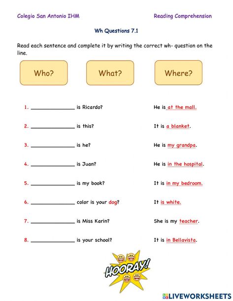 Who What Where Worksheets, English Language Learning Activities, English Grammar For Kids, Who What Where, English Lesson Plans, Grammar For Kids, English Activities For Kids, Work Sheet, English Exercises