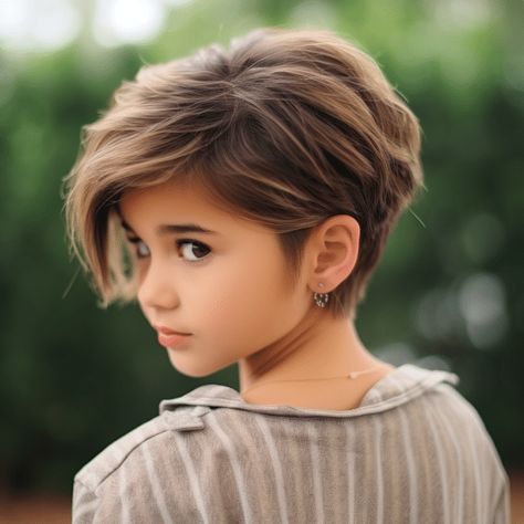 Voluminous Top with Tapered Sides Pixie Cut Kids Girl, Short Haircuts For Kids Girls Ideas, Pixie Cut For Girls Kids, Pixie Cuts For Kids, Bob Hairstyles For Girls Kids, Bob Cut For Kids, Short Girl Haircuts For Kids, Short Hair Cuts For Girls Kids, Kids Pixie Haircut