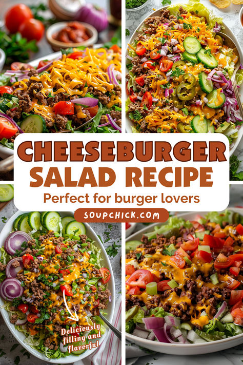 Cheeseburger Salad Recipe Hamburger Salad Recipes, Hoagie Salad, Viral Salad, Hamburger Salad, Cheeseburger Salad Recipe, Cheeseburger Salad, Homemade Cheeseburgers, Keto Cereal, Sugar Free Ketchup