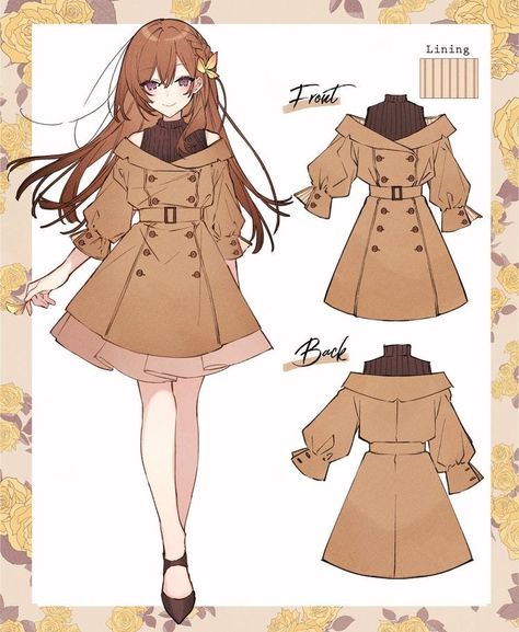 Art Outfit Reference, Design Reference Clothes, Character Design Inspiration Anime, Cute Dress Designs Drawings, Anime Character Outfits Ideas, Outfit For Drawing, How To Draw A Coat, Anime Outfit Drawing, Art Outfit Ideas Drawing