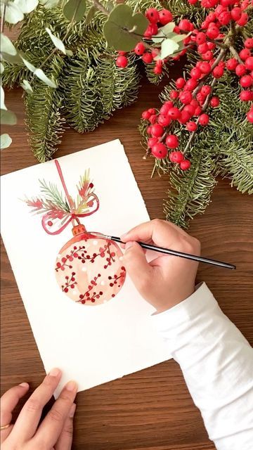 Pretty Christmas Cards, Watercolor Christmas Cards Diy, Diy Watercolor Cards, Painted Christmas Cards, Simple Christmas Cards, Illustration Noel, Christmas Card Art, Winter Watercolor, Watercolor Card