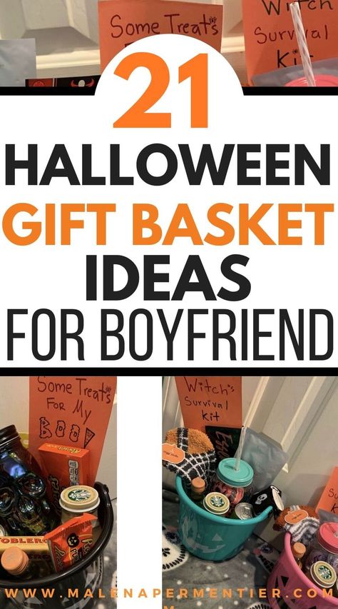 21 Best Halloween Gift Basket Ideas for Boyfriend (He'll Actually Love!) Halloween Basket For Husband, Cute Fall Gifts For Boyfriend, Boo Bucket For Boyfriend, Halloween Gifts For Men, Halloween Bucket For Boyfriend, Boo Basket Ideas College, Male Boo Basket Ideas, Spooky Basket For Husband, Men’s Spooky Basket Ideas