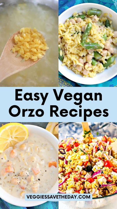 Wondering what to do with that rice-shaped pasta? You'll love this collection of vegan orzo recipes featuring soups, salads, and main dishes. Dairy Free Orzo Recipes, Vegan Orzo Recipes, Orzo Recipes Healthy, Vegan Orzo, Orzo Pasta Recipes, Orzo Dishes, Shaped Pasta, Orzo Soup, Vegan Grilling