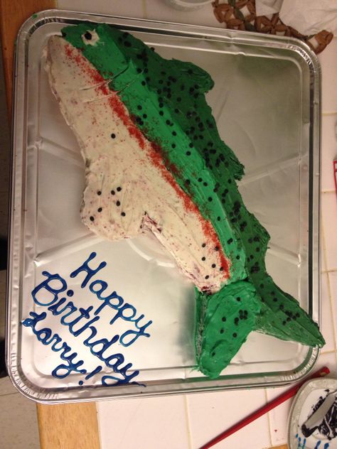 Birthday trout cake Trout Birthday Cake, Trout Cake, Fishing Themed Birthday Party, Cake Pulls, Cake Diy, Cake Shapes, Fishing Theme, Diy Cake, Try Something New