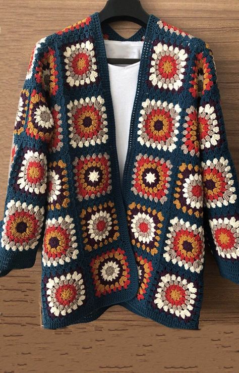 15 Crochet Granny Square Jacket Cardigan Free Patterns 16 Pola Kardigan, Pola Sweater, Jaket Crochet, Granny Square Crochet Cardigan, Pola Jaket, Crochet Cardigan Tutorial, Granny Square Cardigan, Cardigan Au Crochet, Square Cardigan