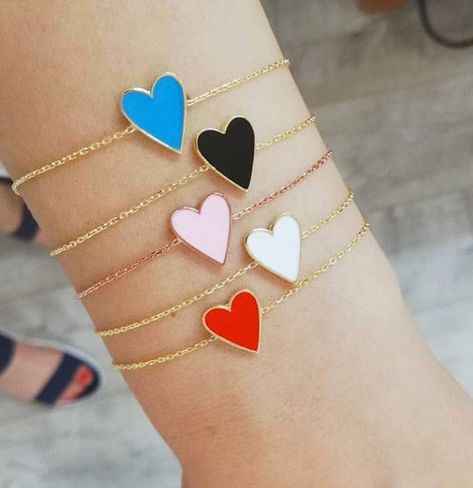 Heart Bracelets, Diamond Cufflink, Dainty Jewellery, Preppy Jewelry, Mom Diy, Enamel Necklaces, Enamel Bracelet, Charm Rings, Girly Jewelry