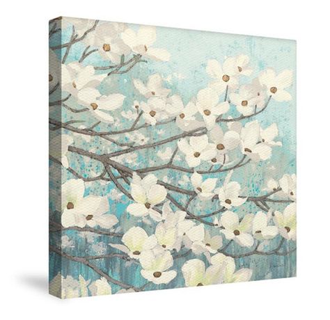 Dogwood Blossoms II Canvas Wall Art Brown Background Painting, Light Brown Background, Dogwood Branches, Background Painting, Dogwood Blossoms, Brown Background, Blue Canvas, Botanical Flowers, Epic Art