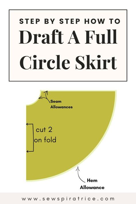 Elevate your sewing skills with our DIY circle skirt pattern tutorial. Master the circle skirt formula and learn how to draft your own pattern through a simple and uncomplicated guide. Our blog post simplifies the calculation, making it easy for you to create a stunning DIY circle skirt. Click to start your circle skirt crafting journey. Diy Full Circle Skirt, Making A Circle Skirt, Easy Circle Skirt Pattern, How To Make A Circle Skirt Tutorials, Full Circle Skirt Pattern Free, Triangle Skirt Pattern, Maxi Circle Skirt Pattern, A Line Skirt Tutorial, Goth Skirt Pattern