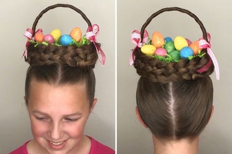 Basket Hairstyle, Crazy Hair For Kids, Wacky Hair Days, Going Out Hairstyles, Wacky Hair, Crazy Hair Day At School, Easter Hair Bow, Unicorn Hair, Crazy Hair Days